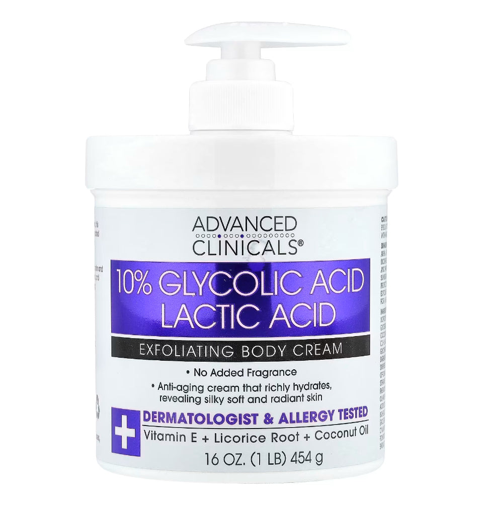 Advanced Clinicals Glycolic acid Lactic acid exfoliating body cream