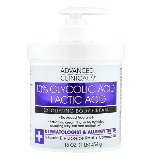Advanced Clinicals Glycolic acid Lactic acid exfoliating body cream