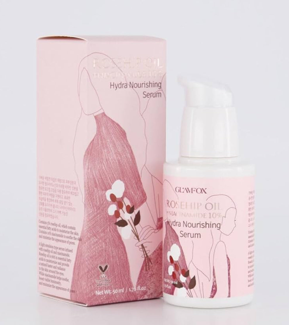 GLAMFOX Rosehip + Niacinamide 10% Hydra Nourishing Serum made in Korea